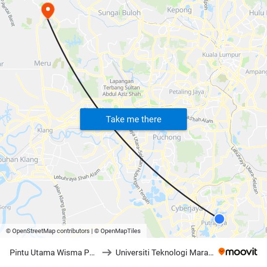 Pintu Utama Wisma Putra (Opp) (Ppj278) to Universiti Teknologi Mara (UiTM) Puncak Alam map