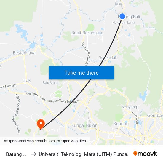 Batang Kali to Universiti Teknologi Mara (UiTM) Puncak Alam map