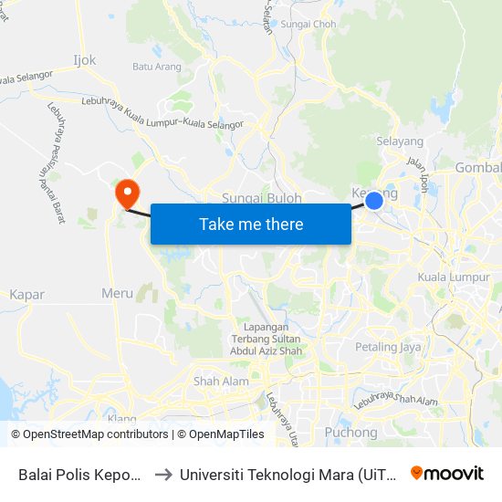 Balai Polis Kepong (Kl450) to Universiti Teknologi Mara (UiTM) Puncak Alam map