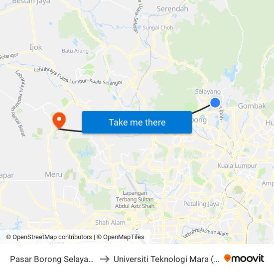 Pasar Borong Selayang Lama (Sl540) to Universiti Teknologi Mara (UiTM) Puncak Alam map