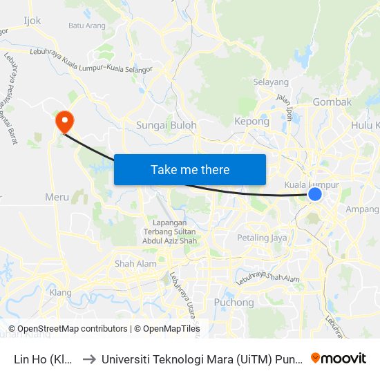 Lin Ho (Kl104) to Universiti Teknologi Mara (UiTM) Puncak Alam map