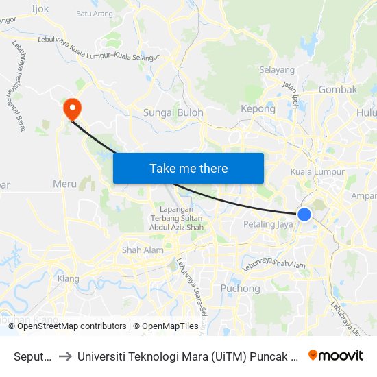 Seputeh to Universiti Teknologi Mara (UiTM) Puncak Alam map