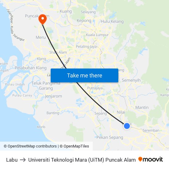 Labu to Universiti Teknologi Mara (UiTM) Puncak Alam map