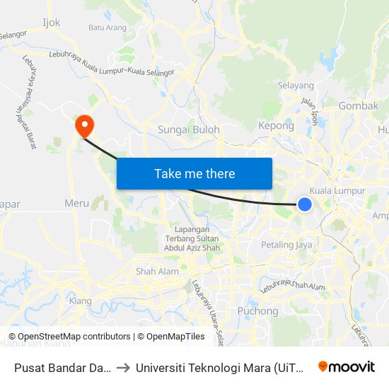 Pusat Bandar Damansara to Universiti Teknologi Mara (UiTM) Puncak Alam map