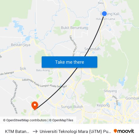 KTM Batang Kali to Universiti Teknologi Mara (UiTM) Puncak Alam map