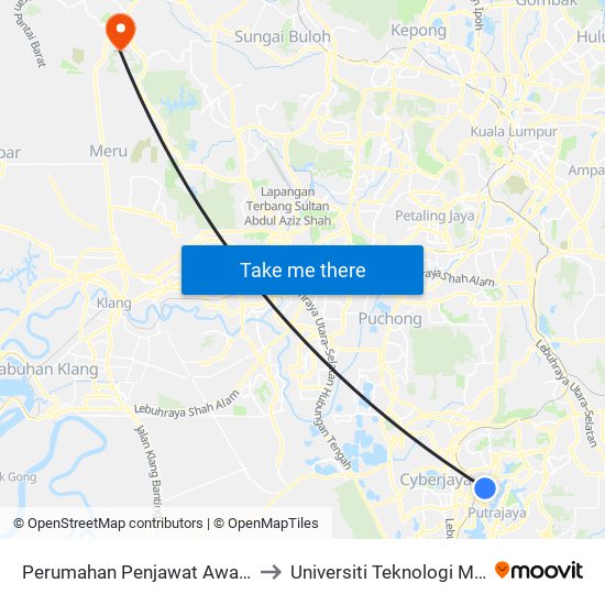 Perumahan Penjawat Awam Fasa 7 Presint 9 (Ppj160) to Universiti Teknologi Mara (UiTM) Puncak Alam map