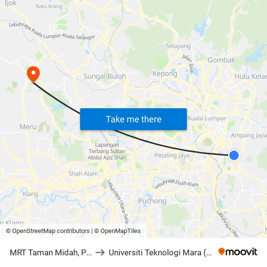 MRT Taman Midah, Pintu B (Kl2421) to Universiti Teknologi Mara (UiTM) Puncak Alam map