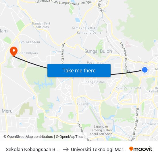 Sekolah Kebangsaan Bandar Sri Damansara 1 to Universiti Teknologi Mara (UiTM) Puncak Alam map