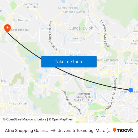 Atria Shopping Gallery (Utara) (Pj490) to Universiti Teknologi Mara (UiTM) Puncak Alam map