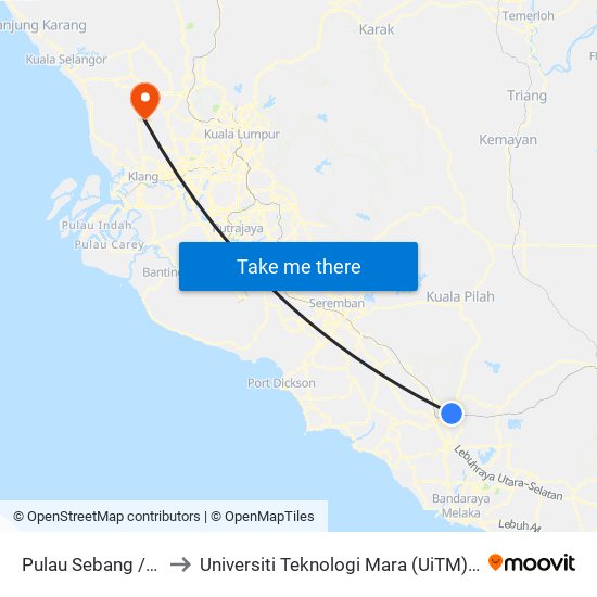 Pulau Sebang / Tampin to Universiti Teknologi Mara (UiTM) Puncak Alam map