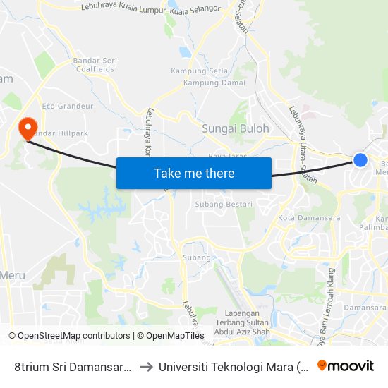 8trium Sri Damansara (Opp) (Pj642) to Universiti Teknologi Mara (UiTM) Puncak Alam map