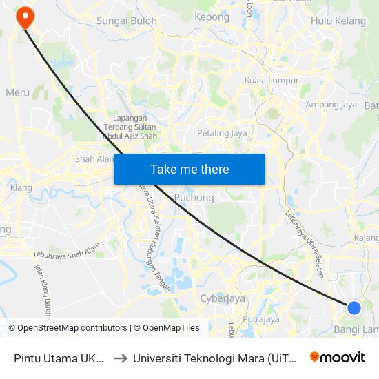 Pintu Utama UKM (Kj423) to Universiti Teknologi Mara (UiTM) Puncak Alam map