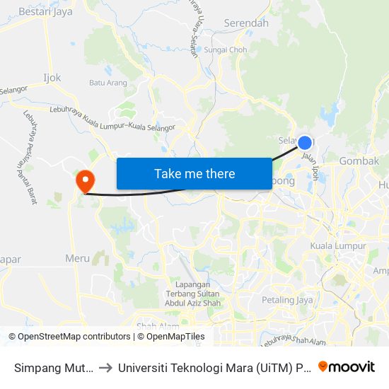 Simpang Mutiara 6 to Universiti Teknologi Mara (UiTM) Puncak Alam map