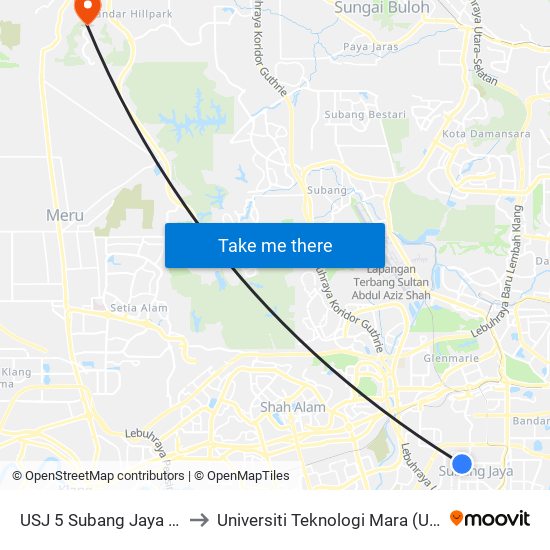 USJ 5 Subang Jaya (Utara) (Sj19) to Universiti Teknologi Mara (UiTM) Puncak Alam map