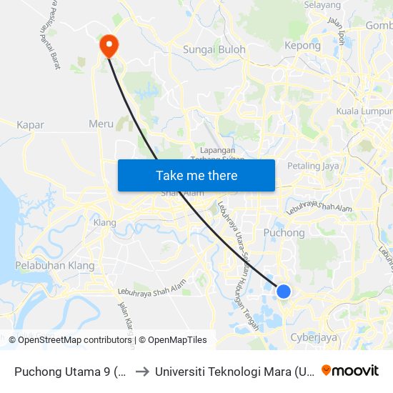 Puchong Utama 9 (Utara) (Sj232) to Universiti Teknologi Mara (UiTM) Puncak Alam map