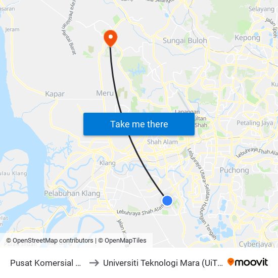 Pusat Komersial Bukit Rimau to Universiti Teknologi Mara (UiTM) Puncak Alam map