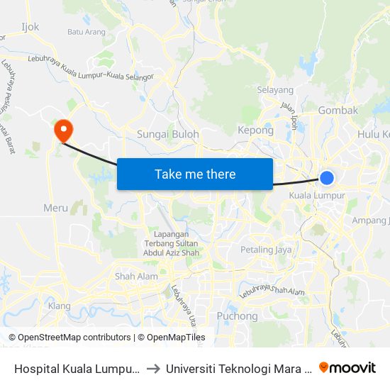 Hospital Kuala Lumpur (Utara) (Kl1837) to Universiti Teknologi Mara (UiTM) Puncak Alam map
