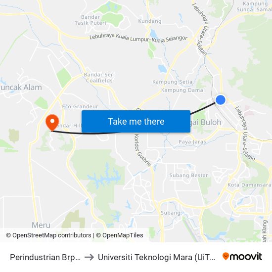 Perindustrian Brp 8 (Sl597) to Universiti Teknologi Mara (UiTM) Puncak Alam map