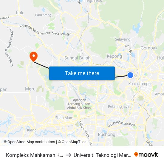 Kompleks Mahkamah Kuala Lumpur (Kl1895) to Universiti Teknologi Mara (UiTM) Puncak Alam map