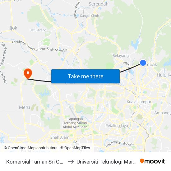 Komersial Taman Sri Gombak (Utara) (Sl245) to Universiti Teknologi Mara (UiTM) Puncak Alam map