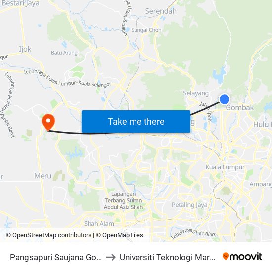 Pangsapuri Saujana Gombak (Opp) (Sl309) to Universiti Teknologi Mara (UiTM) Puncak Alam map
