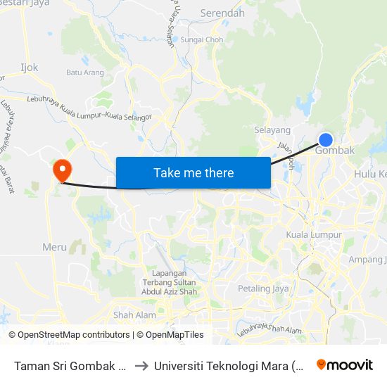 Taman Sri Gombak Fasa 8 (Sl197) to Universiti Teknologi Mara (UiTM) Puncak Alam map
