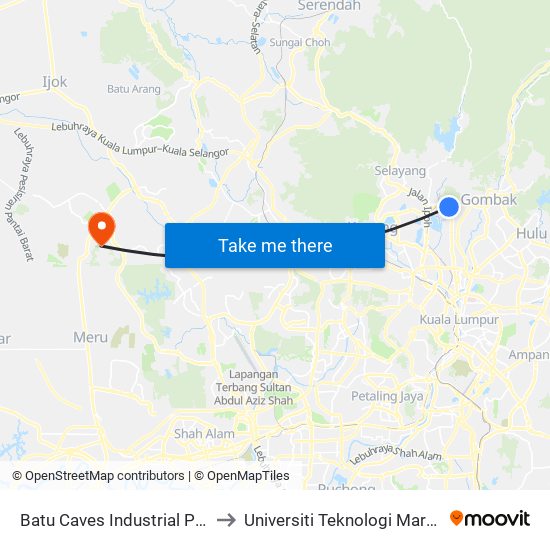 Batu Caves Industrial Park 5 (Timur) (Sl254) to Universiti Teknologi Mara (UiTM) Puncak Alam map