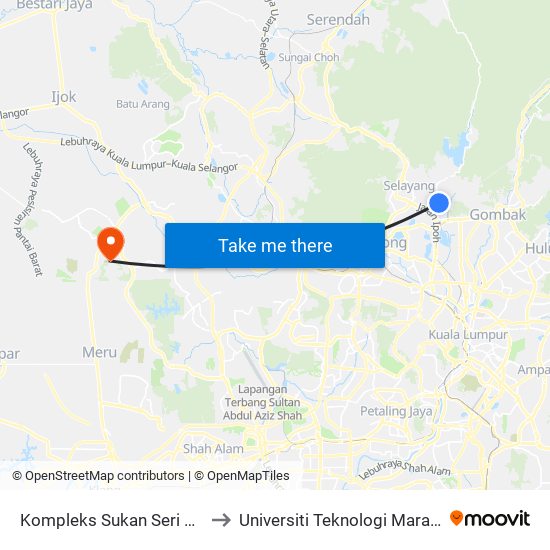Kompleks Sukan Seri Siantan (Opp) (Sl83) to Universiti Teknologi Mara (UiTM) Puncak Alam map
