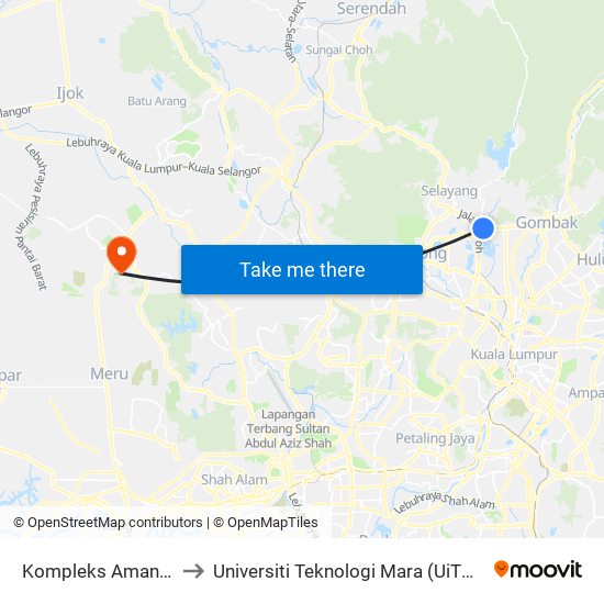 Kompleks Amaniah (Sl88) to Universiti Teknologi Mara (UiTM) Puncak Alam map