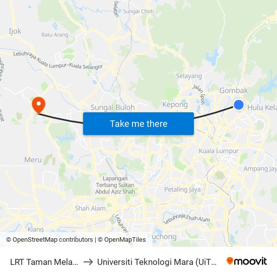 LRT Taman Melati (Kl195) to Universiti Teknologi Mara (UiTM) Puncak Alam map