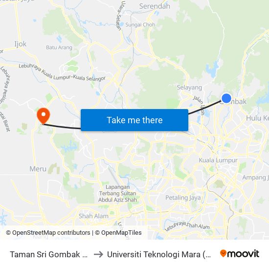 Taman Sri Gombak Fasa 3 (Sl247) to Universiti Teknologi Mara (UiTM) Puncak Alam map