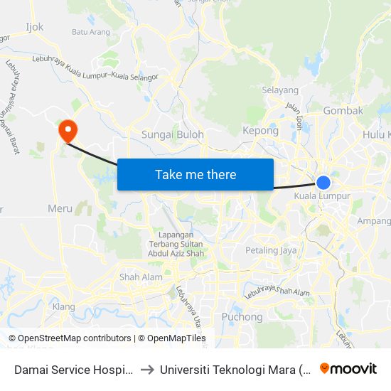 Damai Service Hospital (Opp) (Kl47) to Universiti Teknologi Mara (UiTM) Puncak Alam map