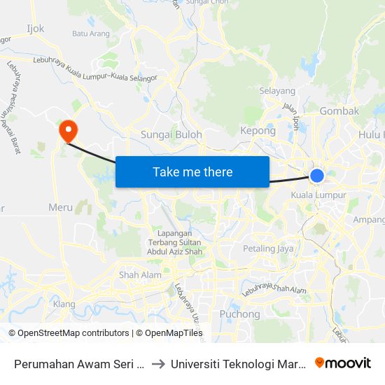 Perumahan Awam Seri Terengganu (Kl2050) to Universiti Teknologi Mara (UiTM) Puncak Alam map