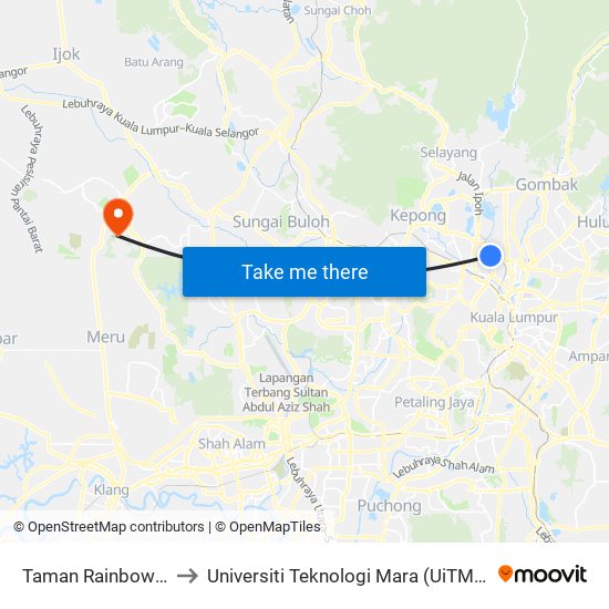 Taman Rainbow (Kl601) to Universiti Teknologi Mara (UiTM) Puncak Alam map