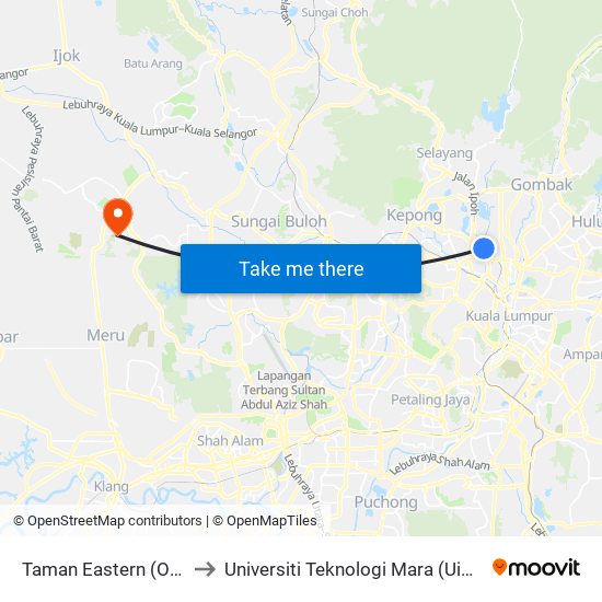Taman Eastern (Opp) (Kl586) to Universiti Teknologi Mara (UiTM) Puncak Alam map