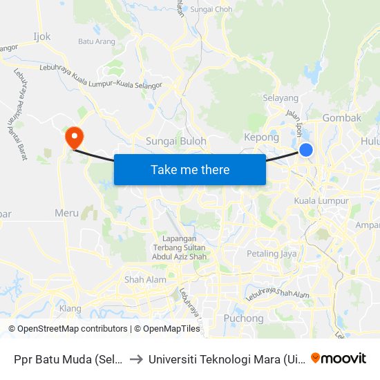 Ppr Batu Muda (Selatan) (Kl593) to Universiti Teknologi Mara (UiTM) Puncak Alam map