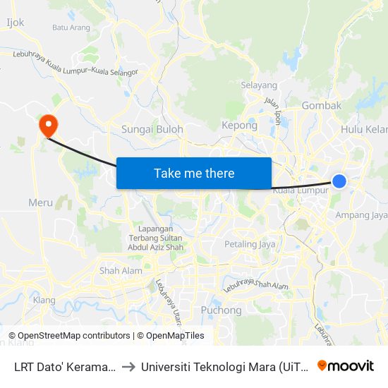 LRT Dato' Keramat (Kl2311) to Universiti Teknologi Mara (UiTM) Puncak Alam map