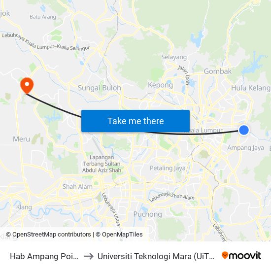 Hab Ampang Point (Aj108) to Universiti Teknologi Mara (UiTM) Puncak Alam map