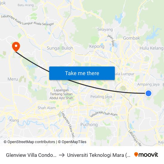 Glenview Villa Condominium (Aj259) to Universiti Teknologi Mara (UiTM) Puncak Alam map