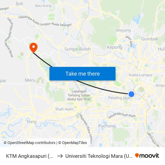 KTM Angkasapuri (Opp) (Kl1801) to Universiti Teknologi Mara (UiTM) Puncak Alam map