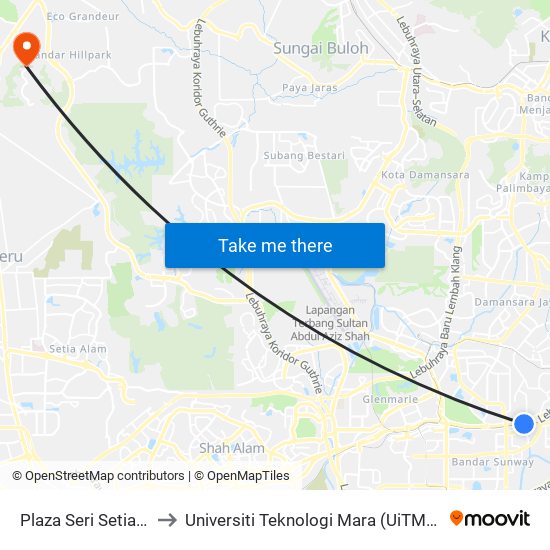 Plaza Seri Setia (Pj600) to Universiti Teknologi Mara (UiTM) Puncak Alam map