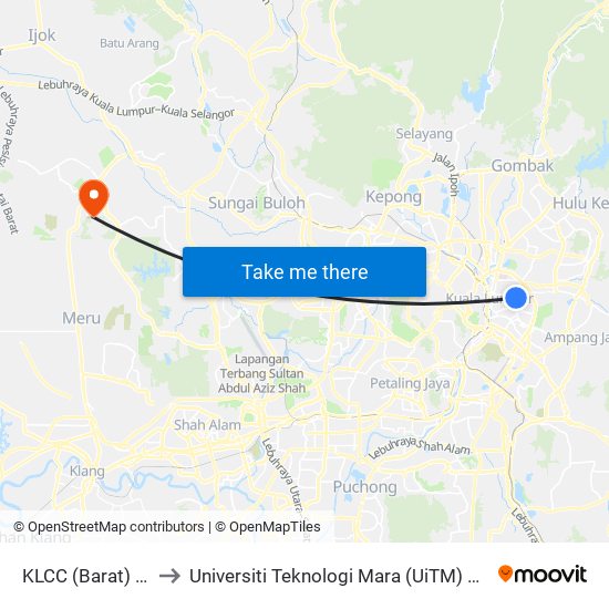 KLCC (Barat) (Kl95) to Universiti Teknologi Mara (UiTM) Puncak Alam map
