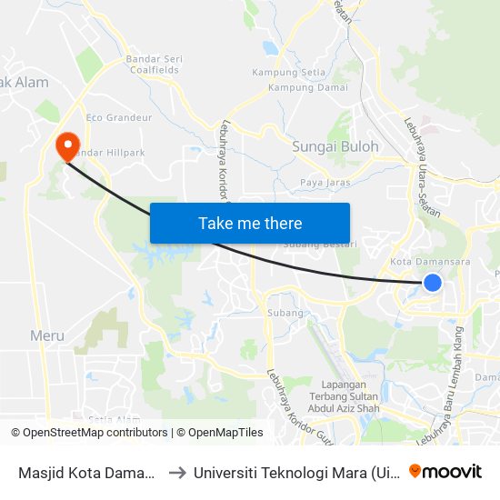 Masjid Kota Damansara (Pj665) to Universiti Teknologi Mara (UiTM) Puncak Alam map