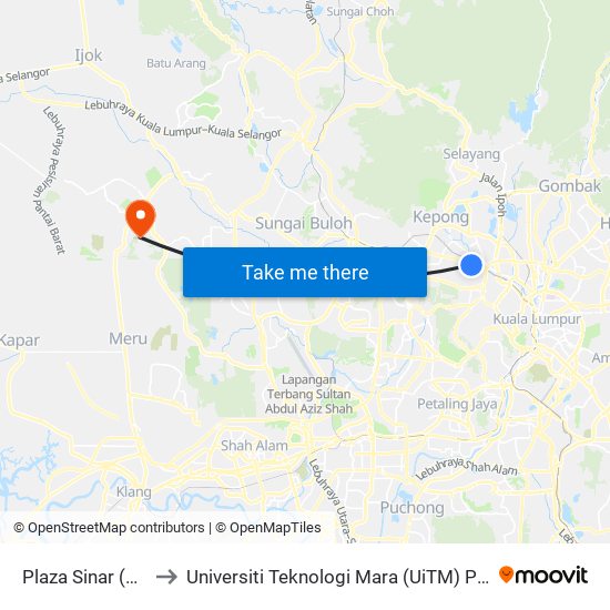 Plaza Sinar (Kl548) to Universiti Teknologi Mara (UiTM) Puncak Alam map