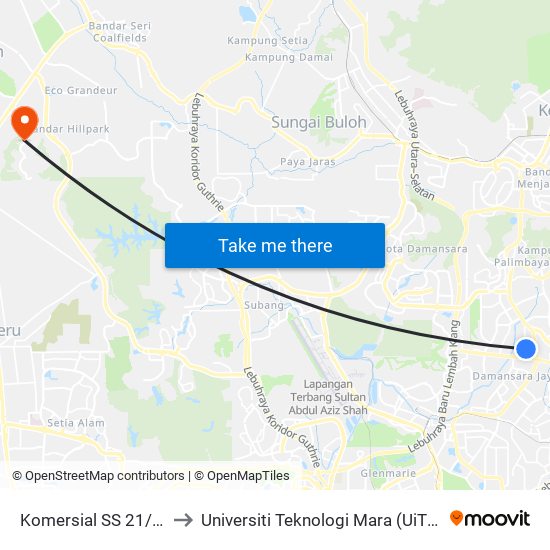 Komersial SS 21/1a (Pj142) to Universiti Teknologi Mara (UiTM) Puncak Alam map