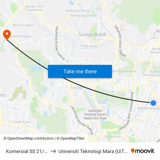 Komersial SS 21/62 (Pj726) to Universiti Teknologi Mara (UiTM) Puncak Alam map