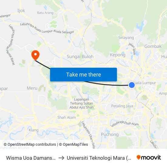 Wisma Uoa Damansara II (Kl1177) to Universiti Teknologi Mara (UiTM) Puncak Alam map