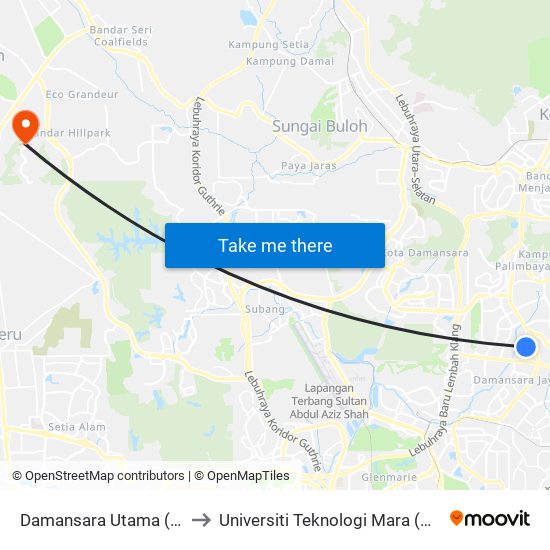 Damansara Utama (Utara) (Pj724) to Universiti Teknologi Mara (UiTM) Puncak Alam map