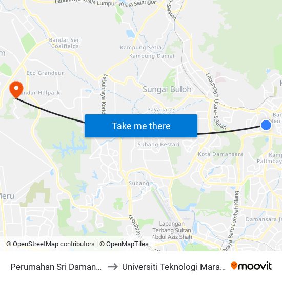 Perumahan Sri Damansara 8 (Opp) (Pj21) to Universiti Teknologi Mara (UiTM) Puncak Alam map