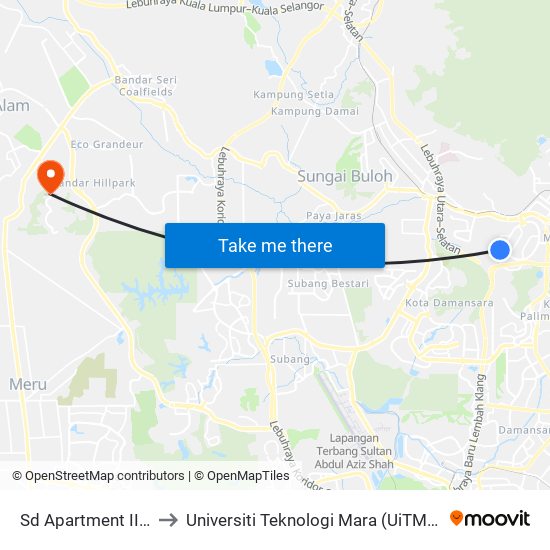 Sd Apartment II (Pj648) to Universiti Teknologi Mara (UiTM) Puncak Alam map